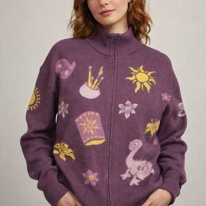 Disney Women's Purple Turtleneck Sweater with Yellow Designs